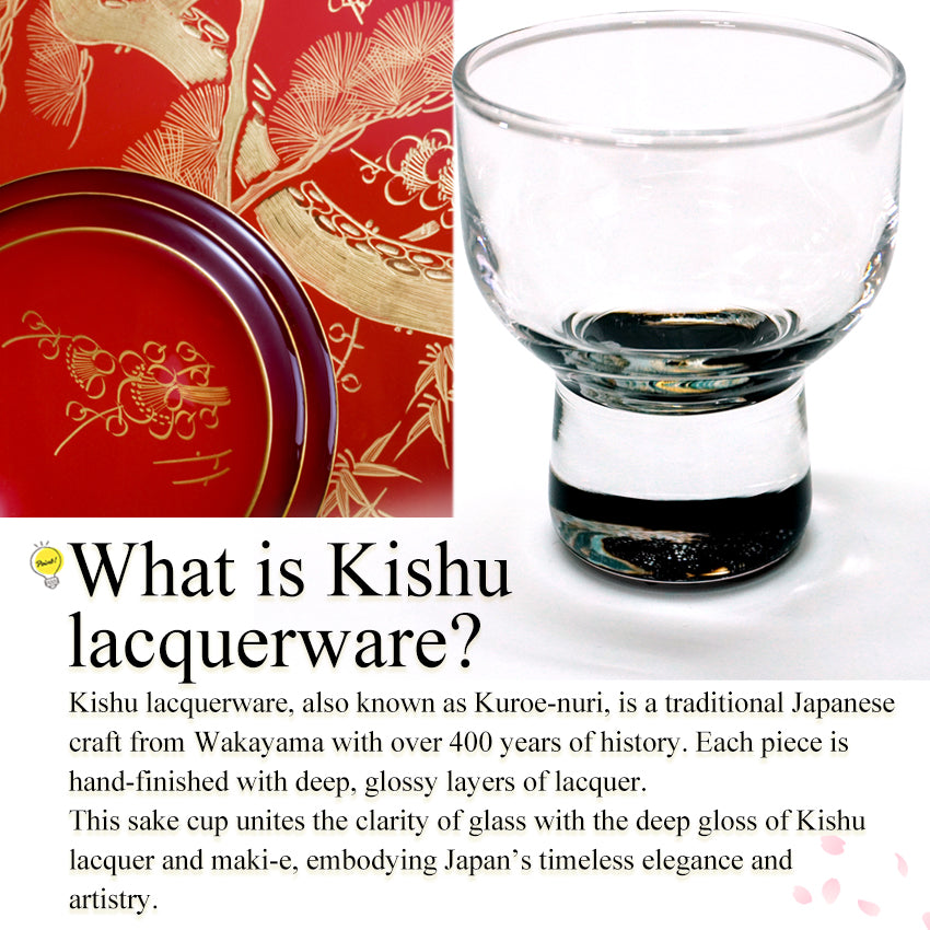 Japanese Art Glass Cup, Kishu Lacquerware Art Drinking Vessel ー HOKUSAI “Edo Spirit” Ukiyoe, The Great Wave off Kanagawa