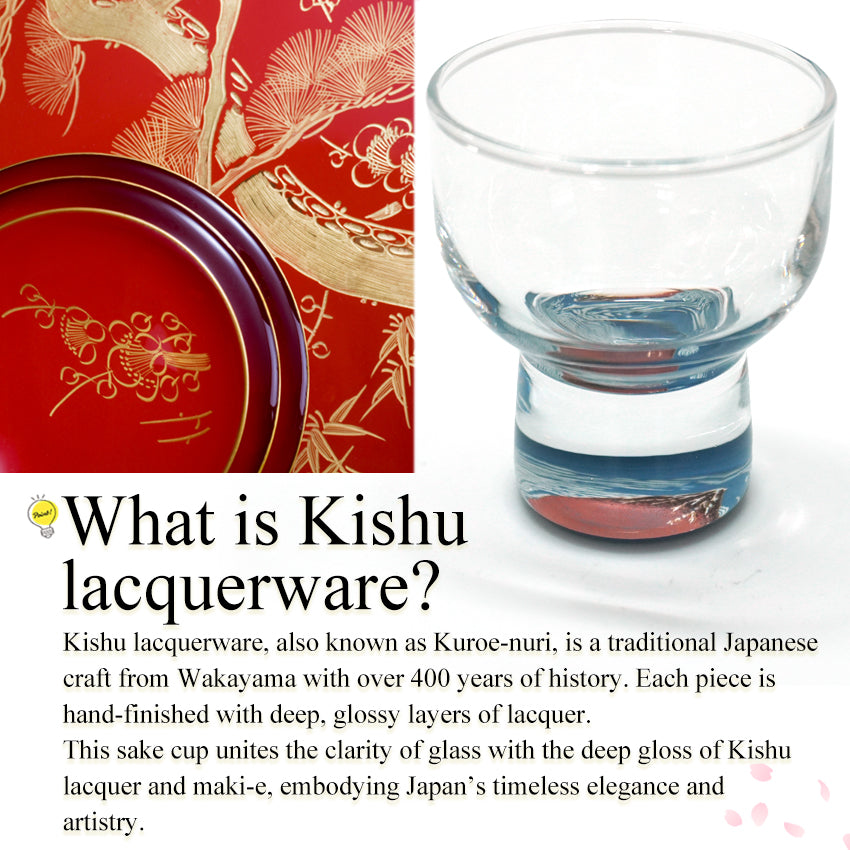 Japanese Art Glass Cup, Kishu Lacquerware Art Drinking Vessel ー HOKUSAI “Edo Spirit” Ukiyoe, Aka-Fuji