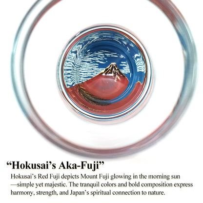 Japanese Art Glass Cup, Kishu Lacquerware Art Drinking Vessel ー HOKUSAI “Edo Spirit” Ukiyoe, Aka-Fuji