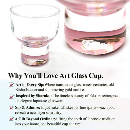 Japanese Art Glass Cup, Kishu Lacquerware Art Drinking Vessel ー Sharaku “Edo Spirit” Ukiyoe, Japanese Beauty portrays