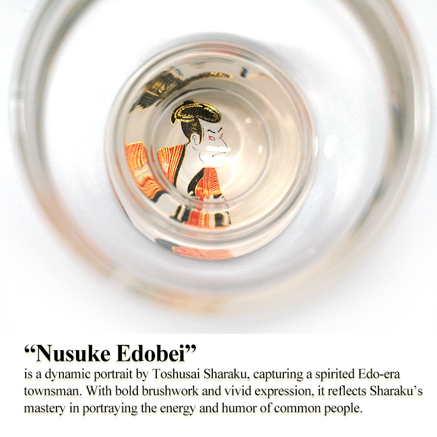 Japanese Art Glass Cup, Kishu Lacquerware Art Drinking Vessel ー Sharaku “Edo Spirit” Ukiyoe, Nusuke Edobei