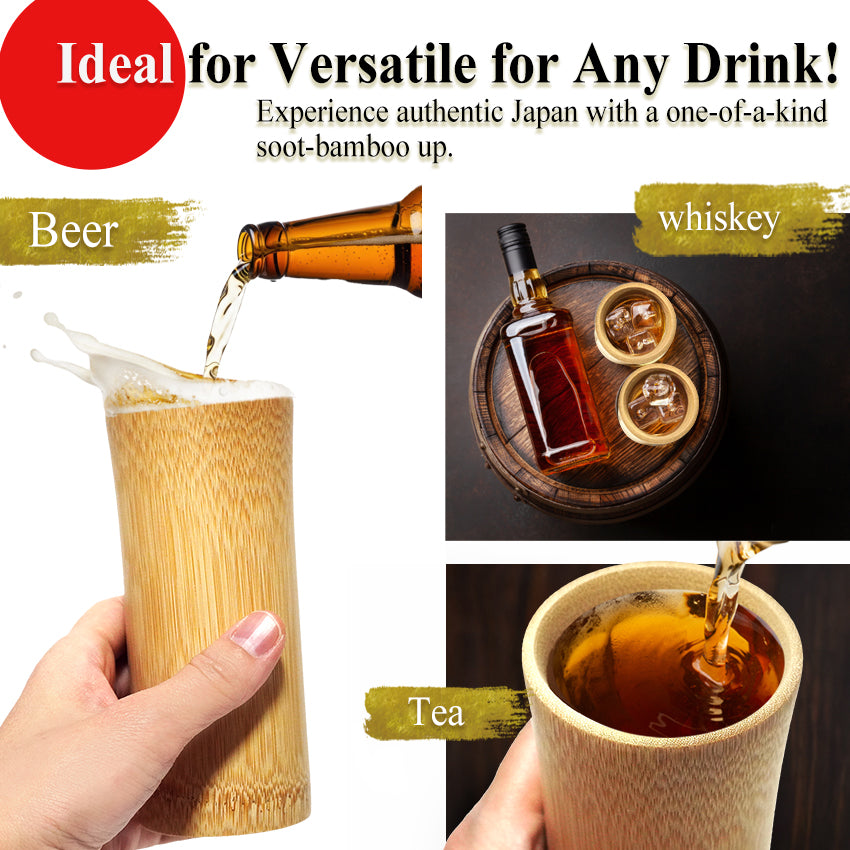 Japanese Soot Bamboo Beer Mug – Handmade Susutake Cup, Eco-Friendly Natural Bamboo Glass for Beer, Juice, and Hot Drinks, Lightweight & Durable Outdoor Cup
