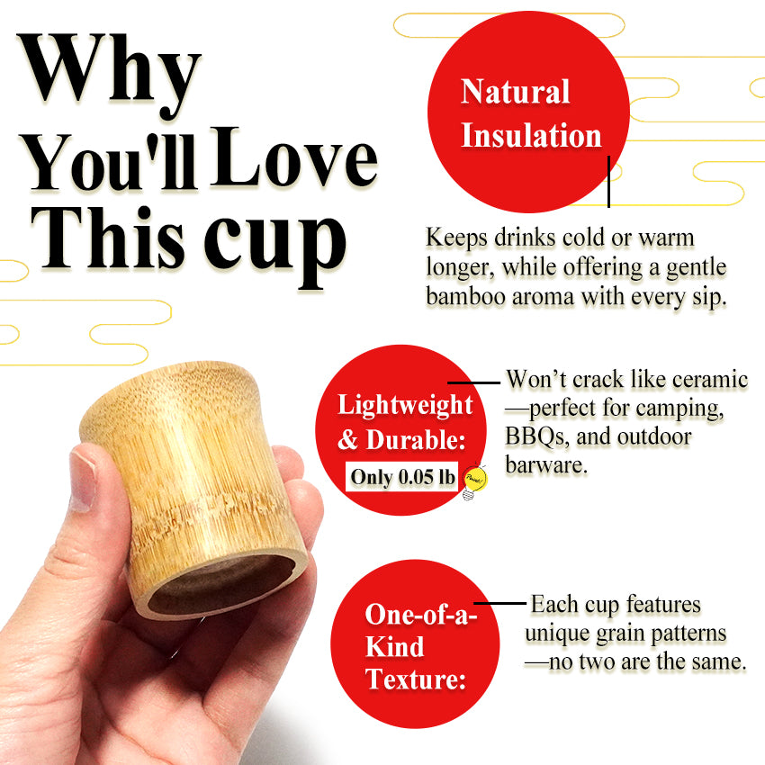 Japanese Soot Bamboo Sake Cup – Handmade Susutake Shot Glass, Eco-Friendly Natural Bamboo Barware, Lightweight & Durable Outdoor Camping Cup