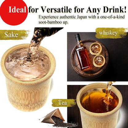 Japanese Soot Bamboo Sake Cup – Handmade Susutake Shot Glass, Eco-Friendly Natural Bamboo Barware, Lightweight & Durable Outdoor Camping Cup