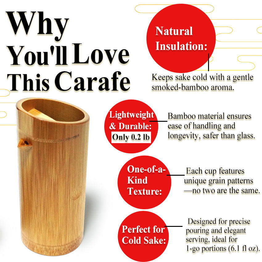 Japanese Soot‑Bamboo Sake Carafe (Tokkuri) – Handmade Susutake Bamboo Bottle for Cold Sake, Eco-Friendly Natural Japanese Craft, “1-Go Size / 180 ml / 6.1 fl oz”