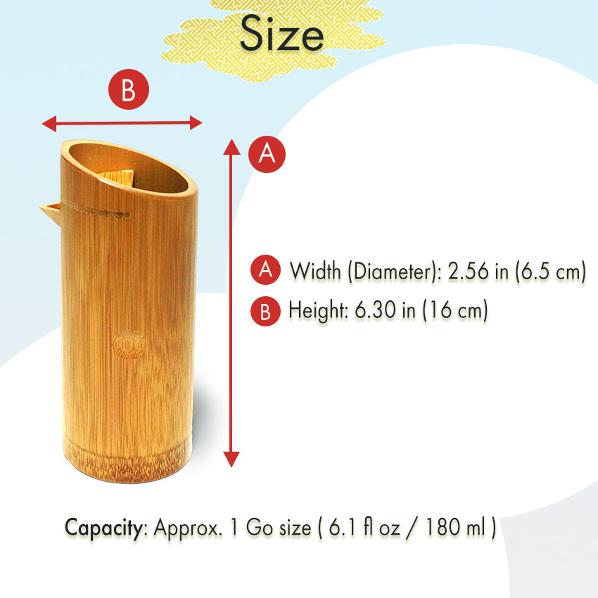 Japanese Soot‑Bamboo Sake Carafe (Tokkuri) – Handmade Susutake Bamboo Bottle for Cold Sake, Eco-Friendly Natural Japanese Craft, “1-Go Size / 180 ml / 6.1 fl oz”
