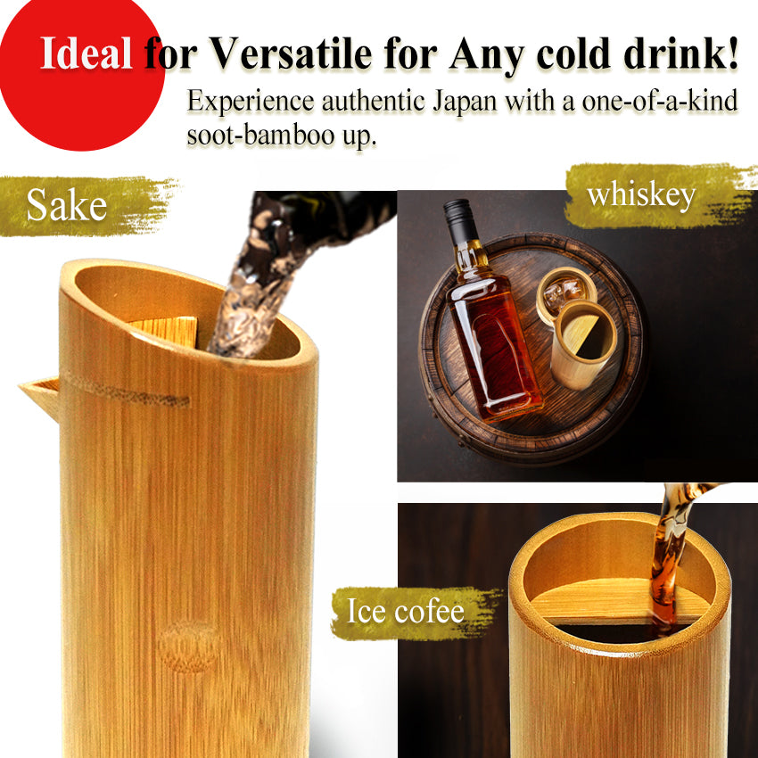 Japanese Soot‑Bamboo Sake Carafe (Tokkuri) – Handmade Susutake Bamboo Bottle for Cold Sake, Eco-Friendly Natural Japanese Craft, “1-Go Size / 180 ml / 6.1 fl oz”