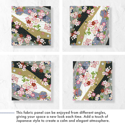 Japanese Fabric Panel – Sakura blossoms & Wave Design , traditional wall art
