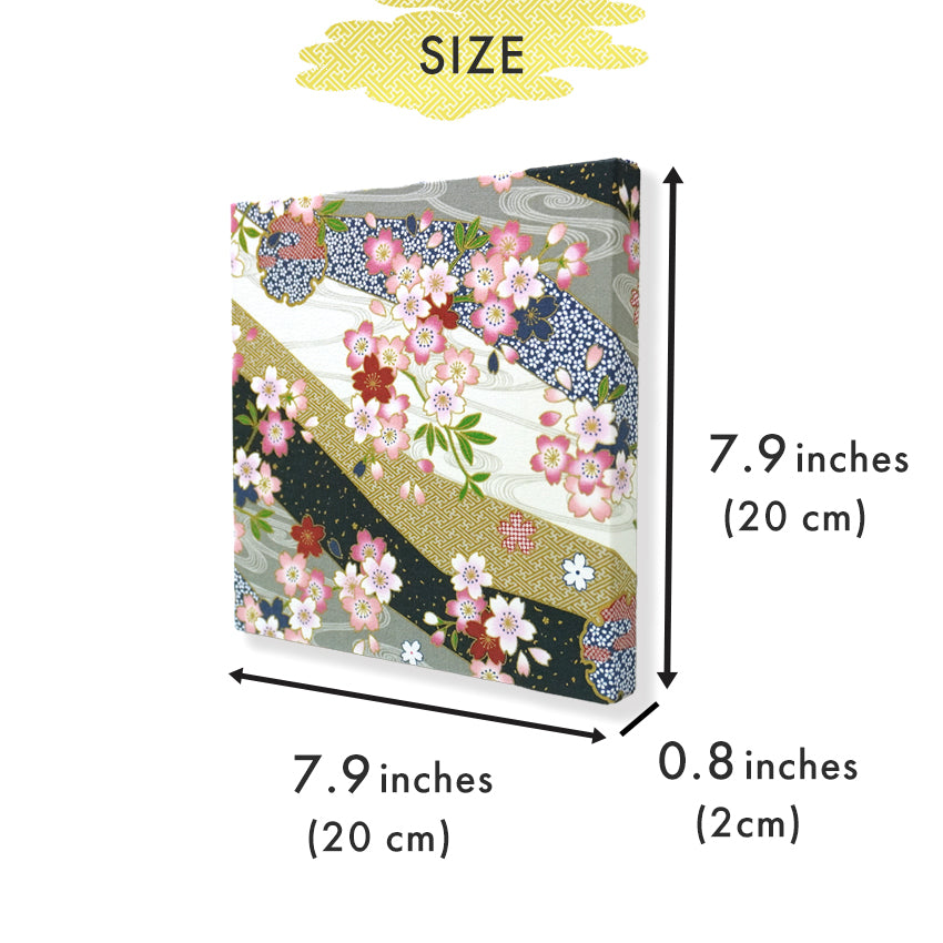 Japanese Fabric Panel – Sakura blossoms & Wave Design , traditional wall art