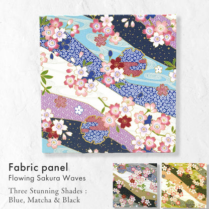 Japanese Fabric Panel – Sakura blossoms & Wave Design , traditional wall art