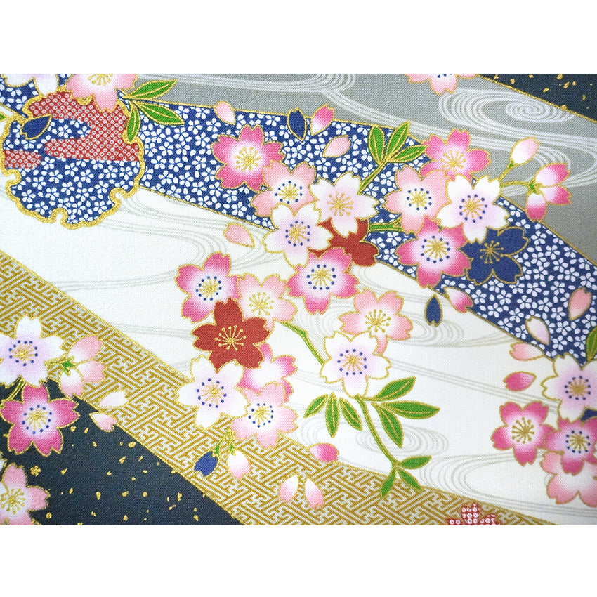 Japanese Fabric Panel – Sakura blossoms & Wave Design , traditional wall art