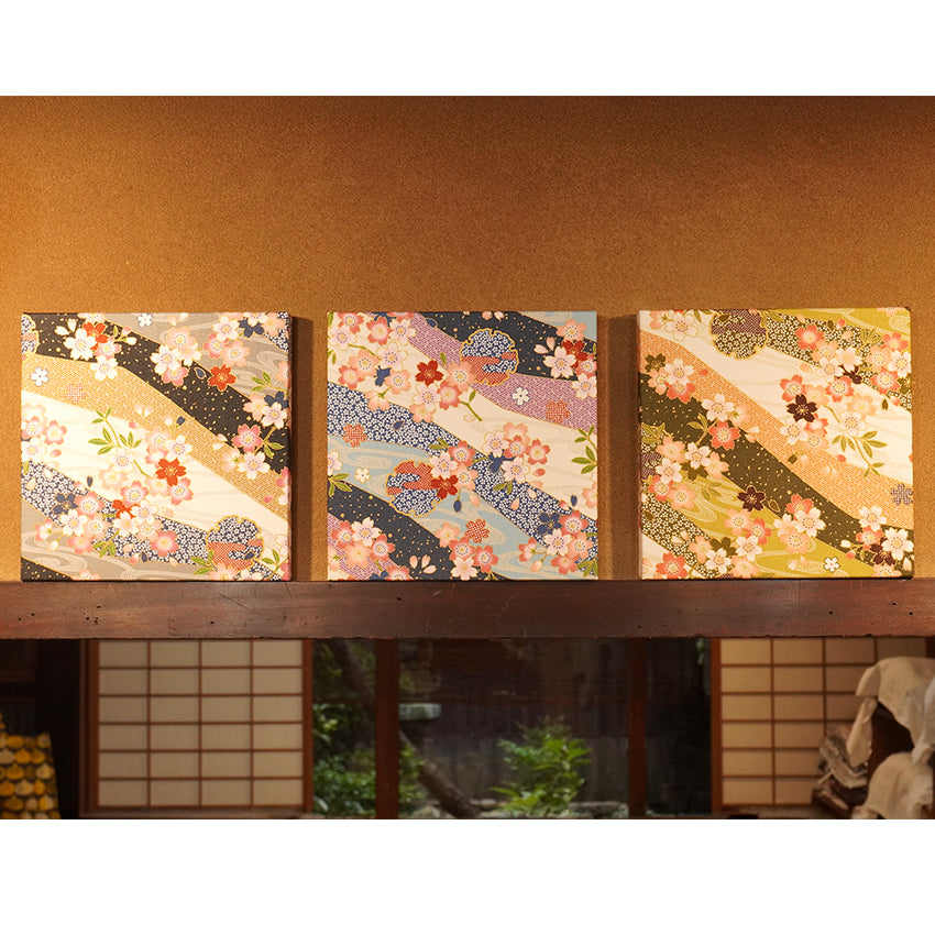 Japanese Fabric Panel – Sakura blossoms & Wave Design , traditional wall art