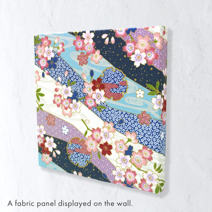 Japanese Fabric Panel – Sakura blossoms & Wave Design , traditional wall art
