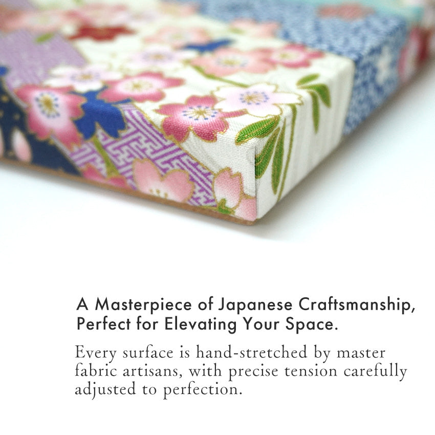 Japanese Fabric Panel – Sakura blossoms & Wave Design , traditional wall art
