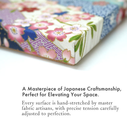 Japanese Fabric Panel – Sakura blossoms & Wave Design , traditional wall art