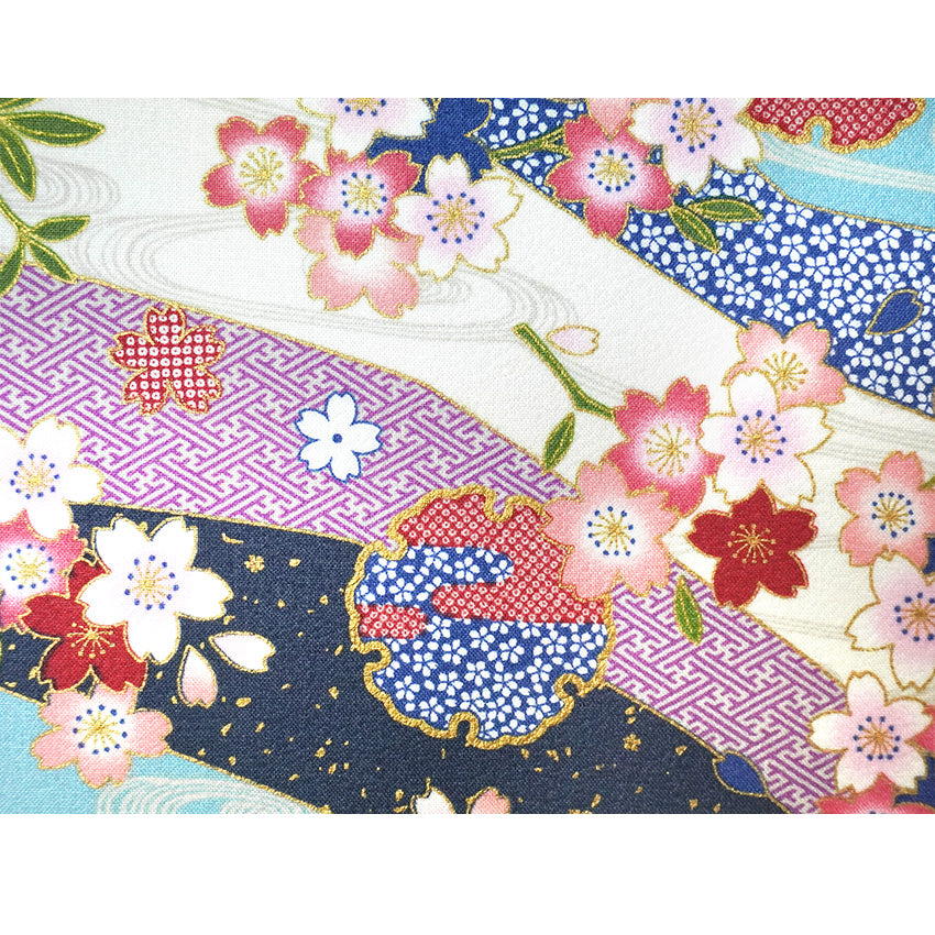 Japanese Fabric Panel – Sakura blossoms & Wave Design , traditional wall art