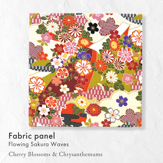 Japanese Fabric Panel – Sakura blossoms & Chrysanthemum Design, traditional wall art