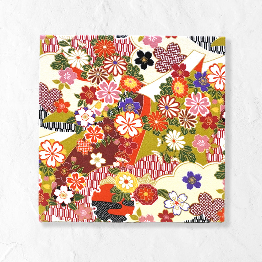 Japanese Fabric Panel – Sakura blossoms & Chrysanthemum Design, traditional wall art