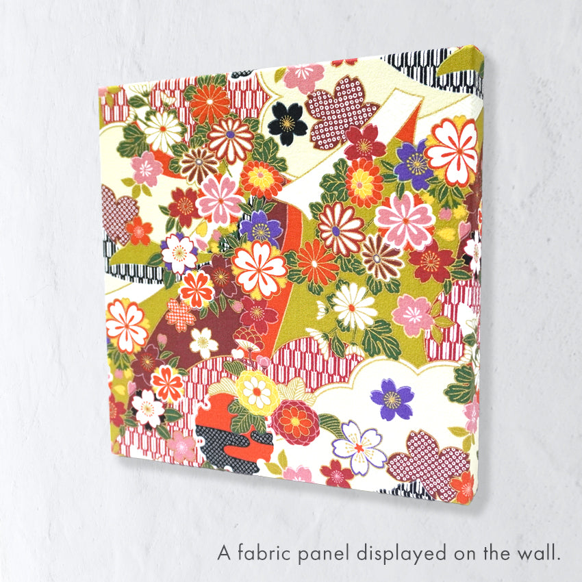 Japanese Fabric Panel – Sakura blossoms & Chrysanthemum Design, traditional wall art