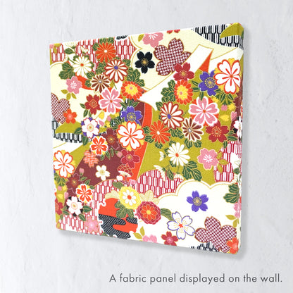 Japanese Fabric Panel – Sakura blossoms & Chrysanthemum Design, traditional wall art