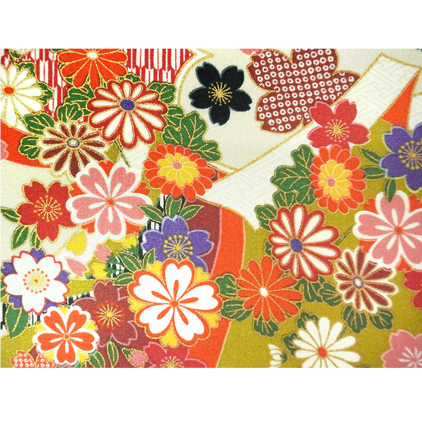 Japanese Fabric Panel – Sakura blossoms & Chrysanthemum Design, traditional wall art