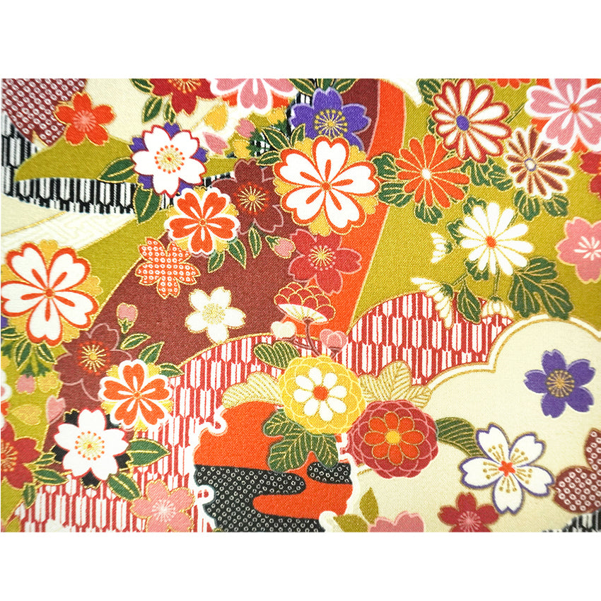 Japanese Fabric Panel – Sakura blossoms & Chrysanthemum Design, traditional wall art