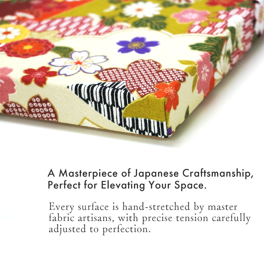Japanese Fabric Panel – Sakura blossoms & Chrysanthemum Design, traditional wall art