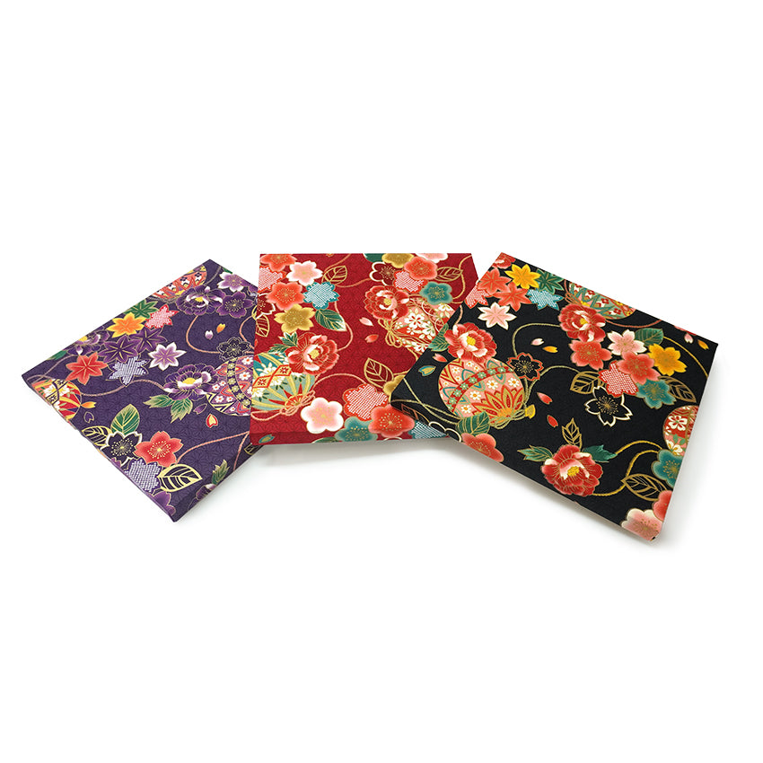 Japanese Fabric Panel – Floral Temari Balls, maple leaves & Sakura blossoms pattern, traditional wall art