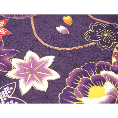 Japanese Fabric Panel – Floral Temari Balls, maple leaves & Sakura blossoms pattern, traditional wall art