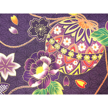 Japanese Fabric Panel – Floral Temari Balls, maple leaves & Sakura blossoms pattern, traditional wall art