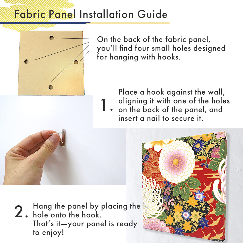 Japanese Fabric Panel – Grand Blossom-Large Chrysanthemum, Autumn Maple Leaves, Peacock & Crane pattern, traditional wall art