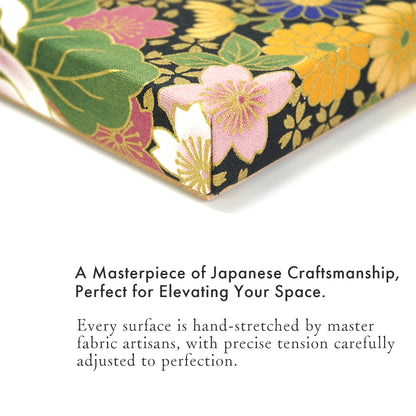 Japanese Fabric Panel – Grand Blossom-Large Chrysanthemum, Autumn Maple Leaves, Peacock & Crane pattern, traditional wall art