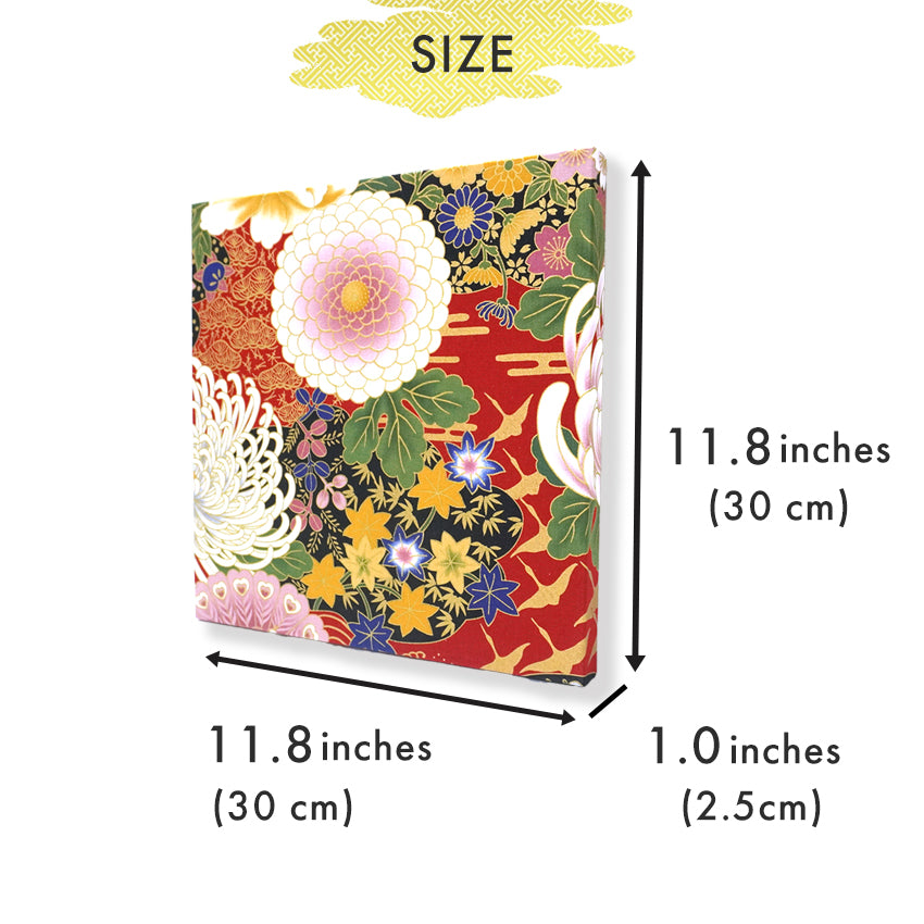 Japanese Fabric Panel – Grand Blossom-Large Chrysanthemum, Autumn Maple Leaves, Peacock & Crane pattern, traditional wall art