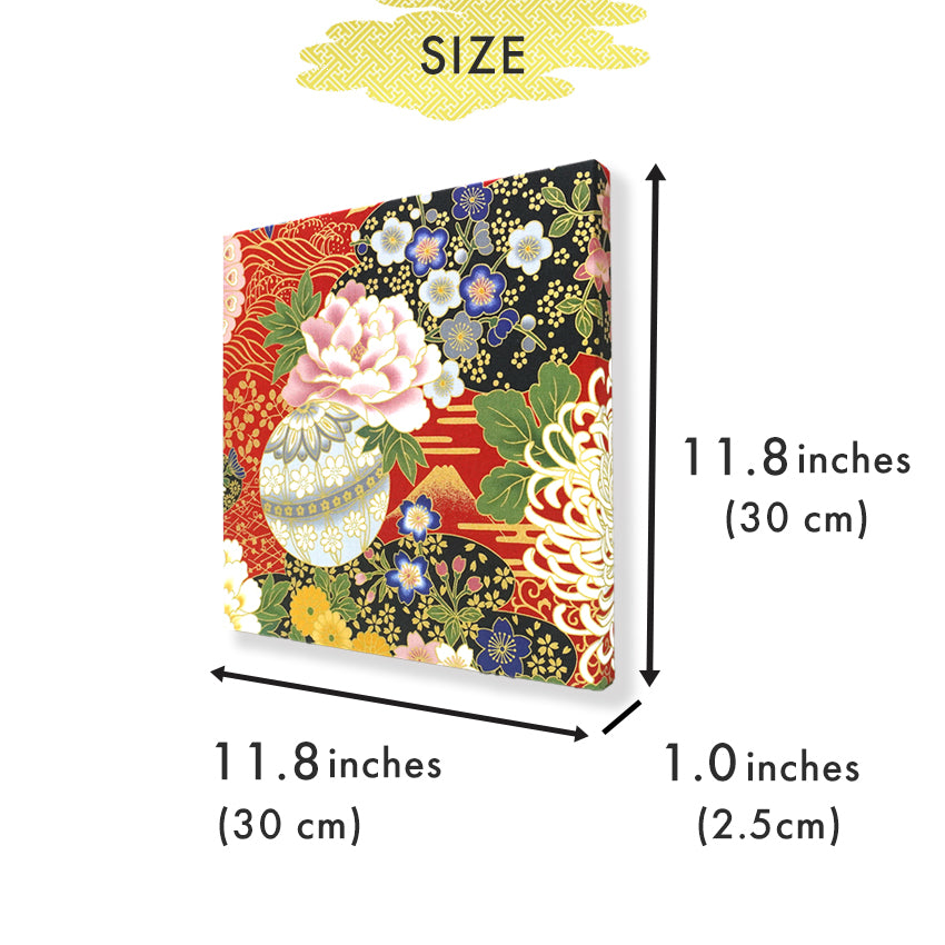 Japanese Fabric Panel – Grand Blossom-Large Chrysanthemum, Mt. Fuji, Sakura Blossoms, Plum & Floral Temari Ball pattern, traditional wall art