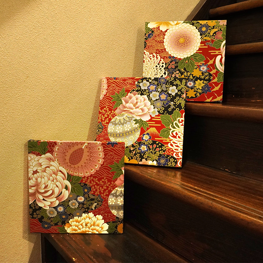 Japanese Fabric Panel – Grand Blossom-Large Chrysanthemum, Mt. Fuji, Sakura Blossoms, Plum & Floral Temari Ball pattern, traditional wall art