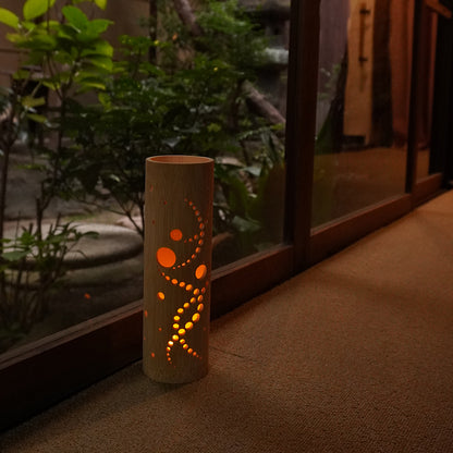 Bamboo Ambient Lamp  ”Kaze(wind) Breeze” – Japanese Handcrafted Zen Decor, Natural Bamboo Mood Lantern with LED Candle