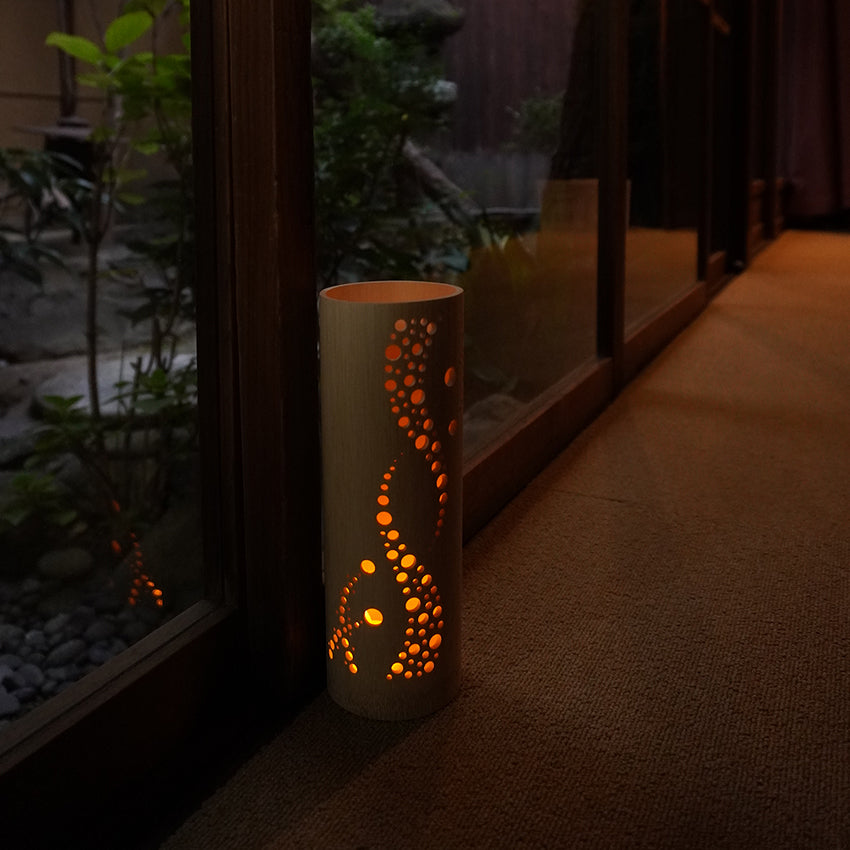 Bamboo Ambient Lamp ”Sai Colors” – Japanese Handcrafted Zen Decor, Natural Bamboo Mood Lantern with LED Candle