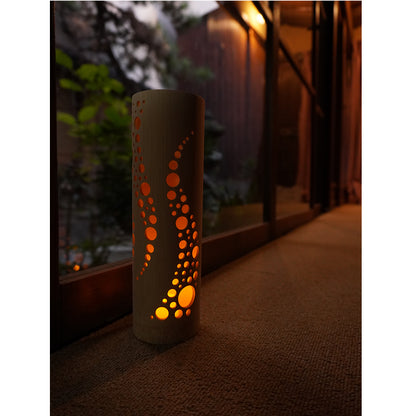 Bamboo Ambient Lamp  ”Nami Wave” – Japanese Handcrafted Zen Decor, Natural Bamboo Mood Lantern with LED Candle