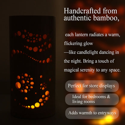 Bamboo Ambient Lamp  ”Izayoi Moonlight” – Japanese Handcrafted Zen Decor, Natural Bamboo Mood Lantern with LED Candle