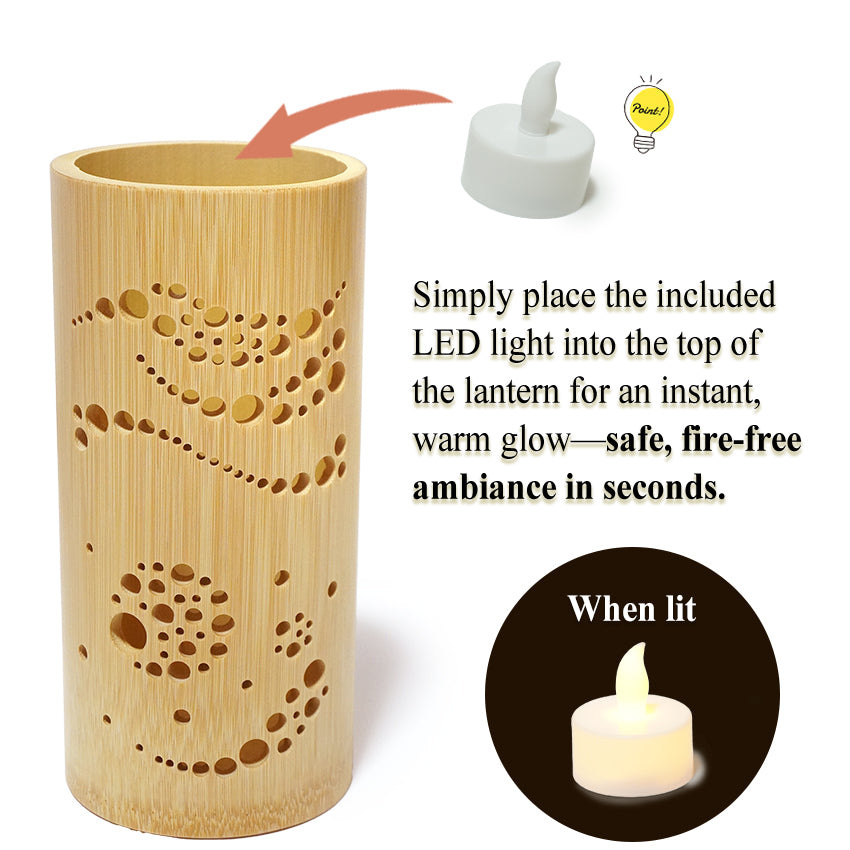 Bamboo Ambient Lamp  ”Izayoi Moonlight” – Japanese Handcrafted Zen Decor, Natural Bamboo Mood Lantern with LED Candle