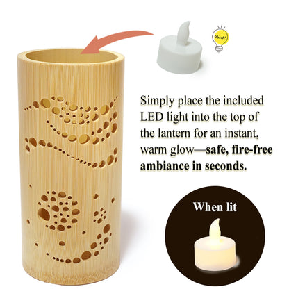 Bamboo Ambient Lamp  ”Izayoi Moonlight” – Japanese Handcrafted Zen Decor, Natural Bamboo Mood Lantern with LED Candle