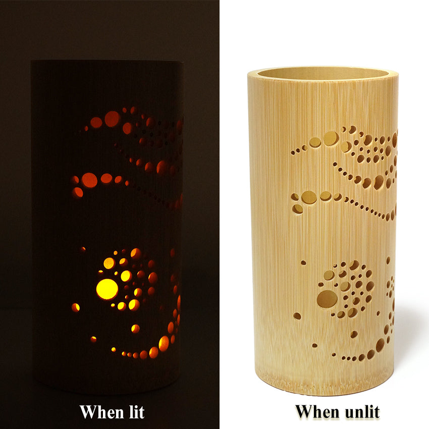 Bamboo Ambient Lamp  ”Izayoi Moonlight” – Japanese Handcrafted Zen Decor, Natural Bamboo Mood Lantern with LED Candle
