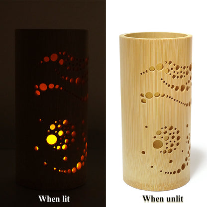 Bamboo Ambient Lamp  ”Izayoi Moonlight” – Japanese Handcrafted Zen Decor, Natural Bamboo Mood Lantern with LED Candle