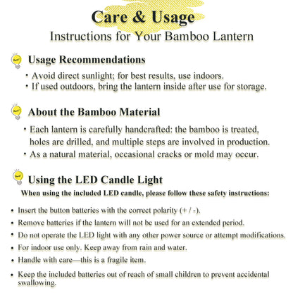 Bamboo Ambient Lamp ”Sai Colors” – Japanese Handcrafted Zen Decor, Natural Bamboo Mood Lantern with LED Candle