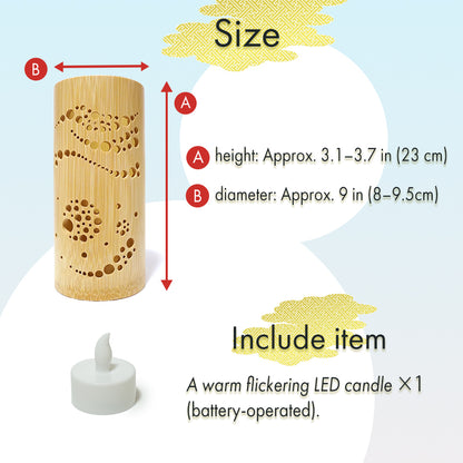 Bamboo Ambient Lamp  ”Izayoi Moonlight” – Japanese Handcrafted Zen Decor, Natural Bamboo Mood Lantern with LED Candle