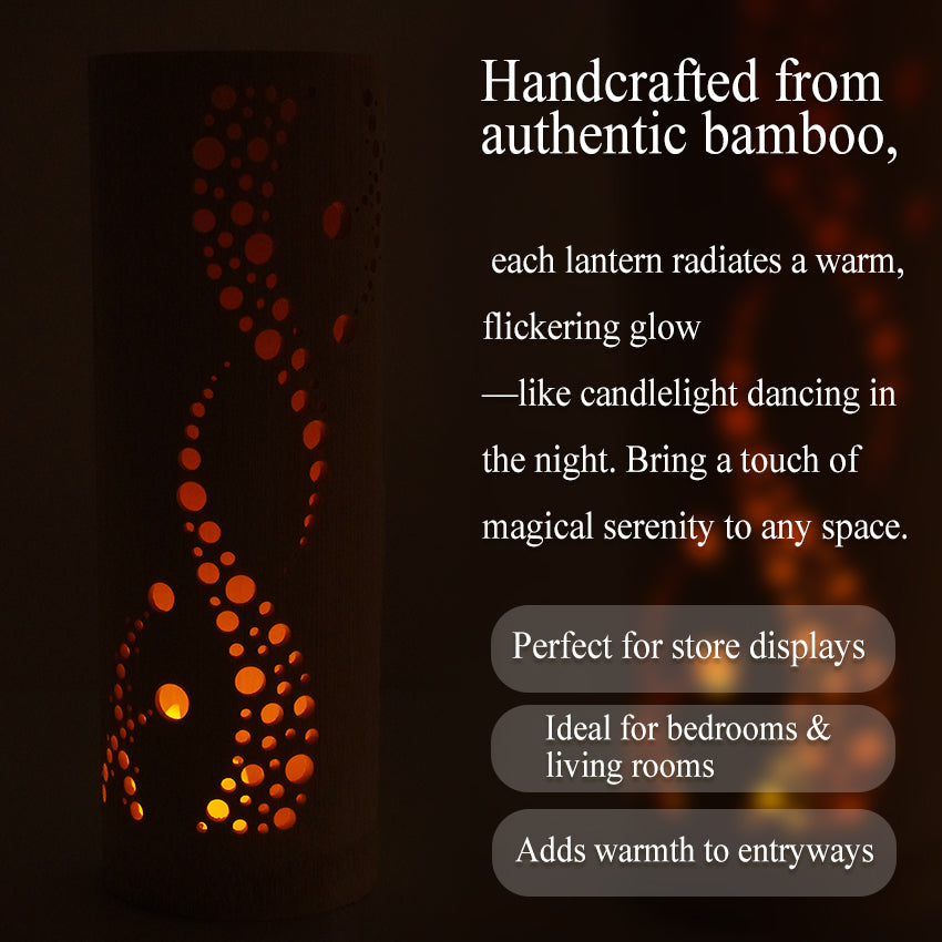Bamboo Ambient Lamp ”Sai Colors” – Japanese Handcrafted Zen Decor, Natural Bamboo Mood Lantern with LED Candle