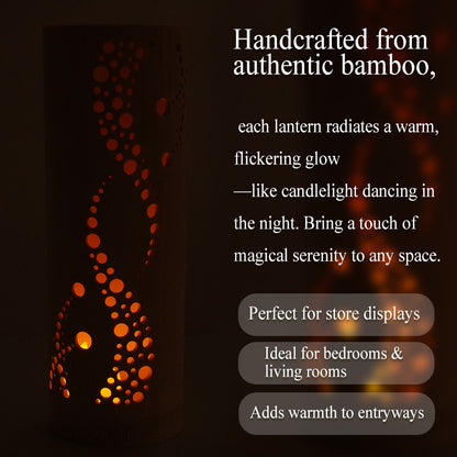 Bamboo Ambient Lamp ”Sai Colors” – Japanese Handcrafted Zen Decor, Natural Bamboo Mood Lantern with LED Candle