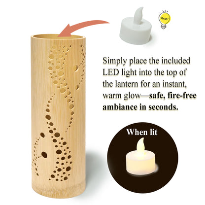 Bamboo Ambient Lamp ”Sai Colors” – Japanese Handcrafted Zen Decor, Natural Bamboo Mood Lantern with LED Candle