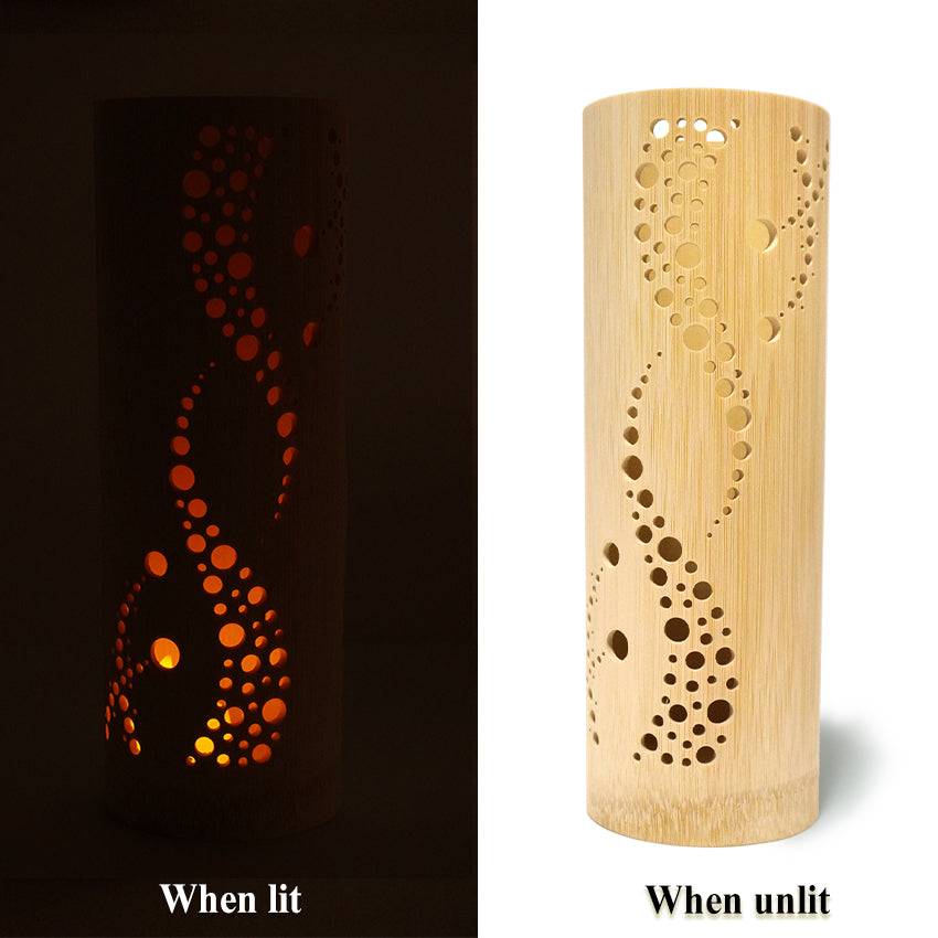 Bamboo Ambient Lamp ”Sai Colors” – Japanese Handcrafted Zen Decor, Natural Bamboo Mood Lantern with LED Candle