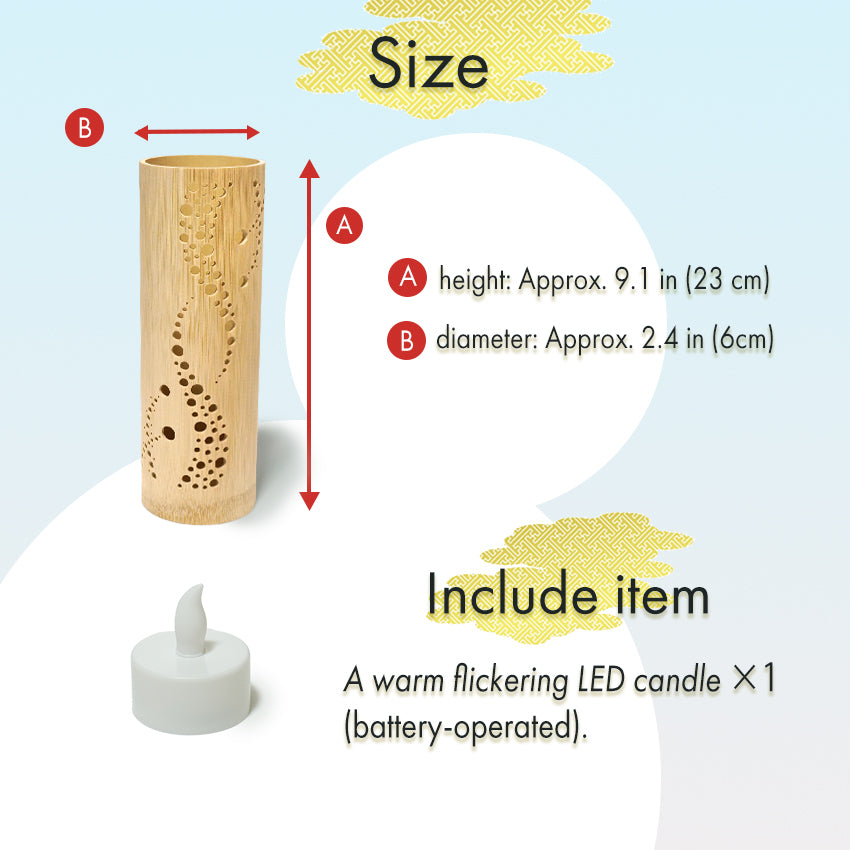 Bamboo Ambient Lamp ”Sai Colors” – Japanese Handcrafted Zen Decor, Natural Bamboo Mood Lantern with LED Candle